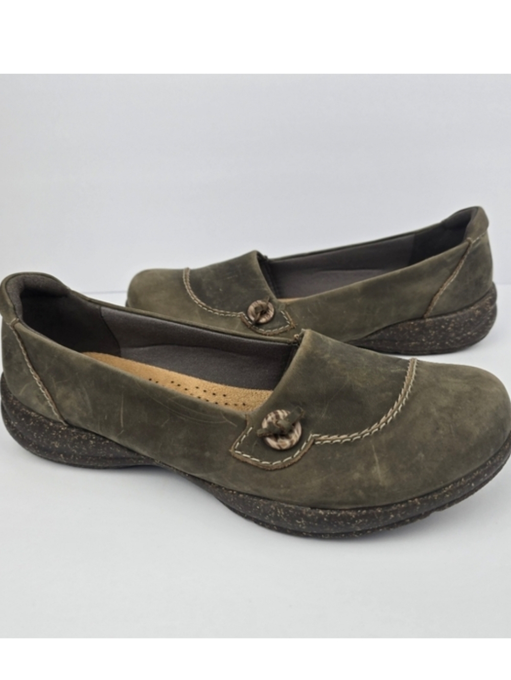 Clarks Roseville Sky slip-on loafers in dark taupe leather Brown Womens Size 9.5
